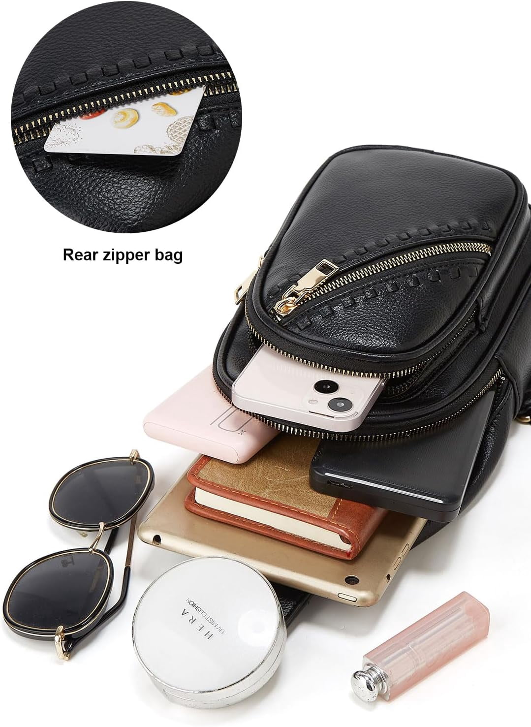 Small Sling Bag for Women, Vegan Leather Fanny Pack Crossbody Bags for Women, Chest Bag With Wide Strap