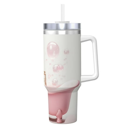 

Salouo Cute Bathtub for 40oz Water Bottle with Handle & Flip Straw - Stainless Steel Vacuum Insulated Tumbler-Reusable Travel Coffee Mug- Gifts for Women & Men