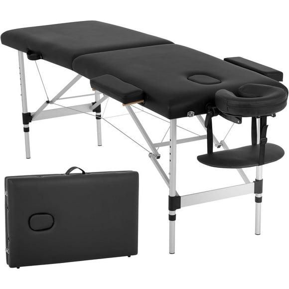 Massage Table Massage Bed Spa Bed 73 Inch Aluminium Massage Table W/Face Cradle Carry Case Height Adjustable 2 Fold Portable Facial Salon Tattoo Bed (Black)