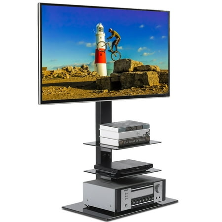 tv swivel mount stand inch curved tempered bracket shelves adjustable universal flat floor three glass screen height
