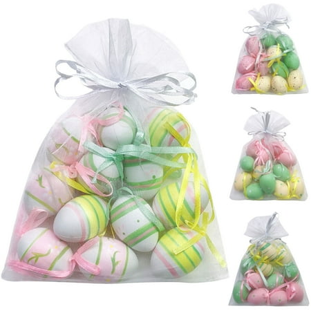 Easter Decorations Egg Hanging Ornaments 12 Pcs, Colorful Plastic Eggs Easter Tree Ornaments Decor, Kids School Home Office Party Supplies Gifts