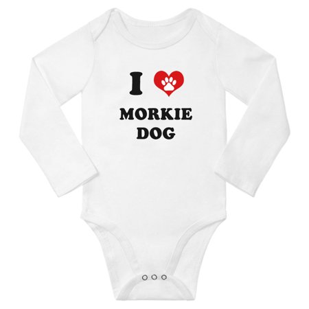 

I Heart Morkie Dog Cute Baby Long Romper (White 6-12 Months)