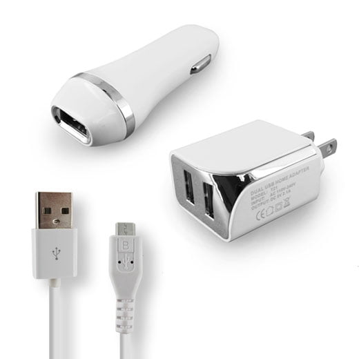 AT&T Asus PadFone X Accessory Kit, 3 in 1 Rapid Micro USB Charger 2.1 Amp Includes Car Charger with 1 USB Port and  Wall Charger With 2 USB Ports White