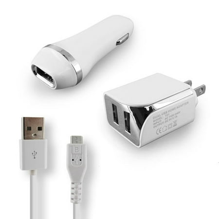 AT&T Samsung Galaxy Note 4 Accessory Kit, 3 in 1 Rapid Micro USB Charger 2.1 Amp Includes Car Charger with 1 USB Port and  Wall Charger With 2 USB Ports