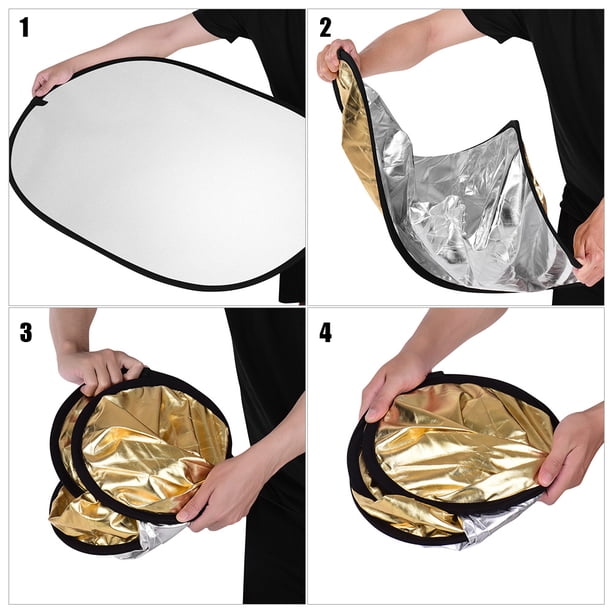 Réflecteur Photo Pliable 60 Cm 2-en-1 Or/Argent | Diffuseur Rond Avec Sac De Transport Pour Studio & Extérieur