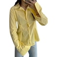 thumbnail image 3 of Women's Button Down Shirts Long Sleeve Dress Shirts Wrinkle Free Collared Work Office Solid Blouses Corset Tops Yellow M, 3 of 9