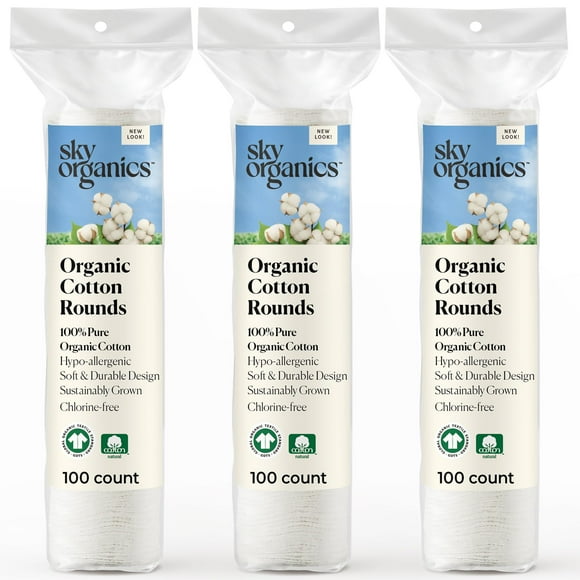 Cotton Rounds Sky Organics Organic, 300 quilates, para piel sensible