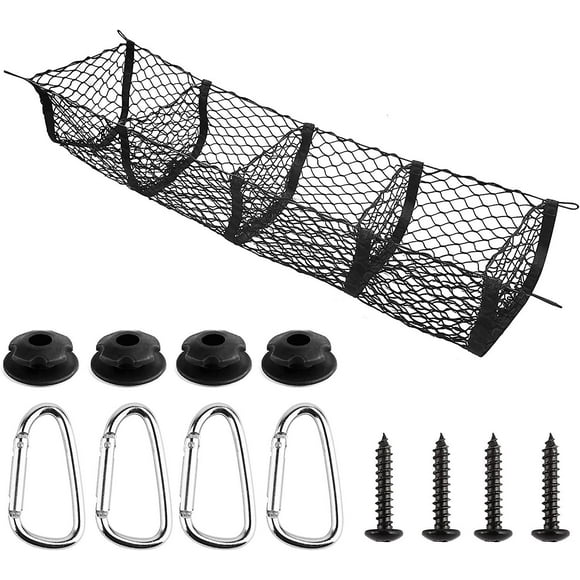 4 Pocket Cargo Net For Pickup Truck Bed, Trunk Bed Organizer Storage With 4 Metal Carabinersholders, Stretchable Heavy Duty Grocery Storage Net For Su