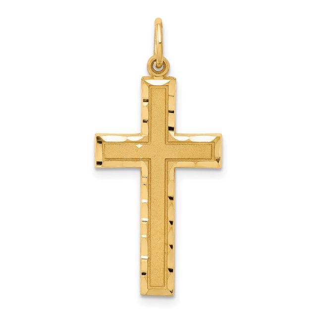 14k Yellow Gold Cross Necklace Charm Pendant Religious Latin