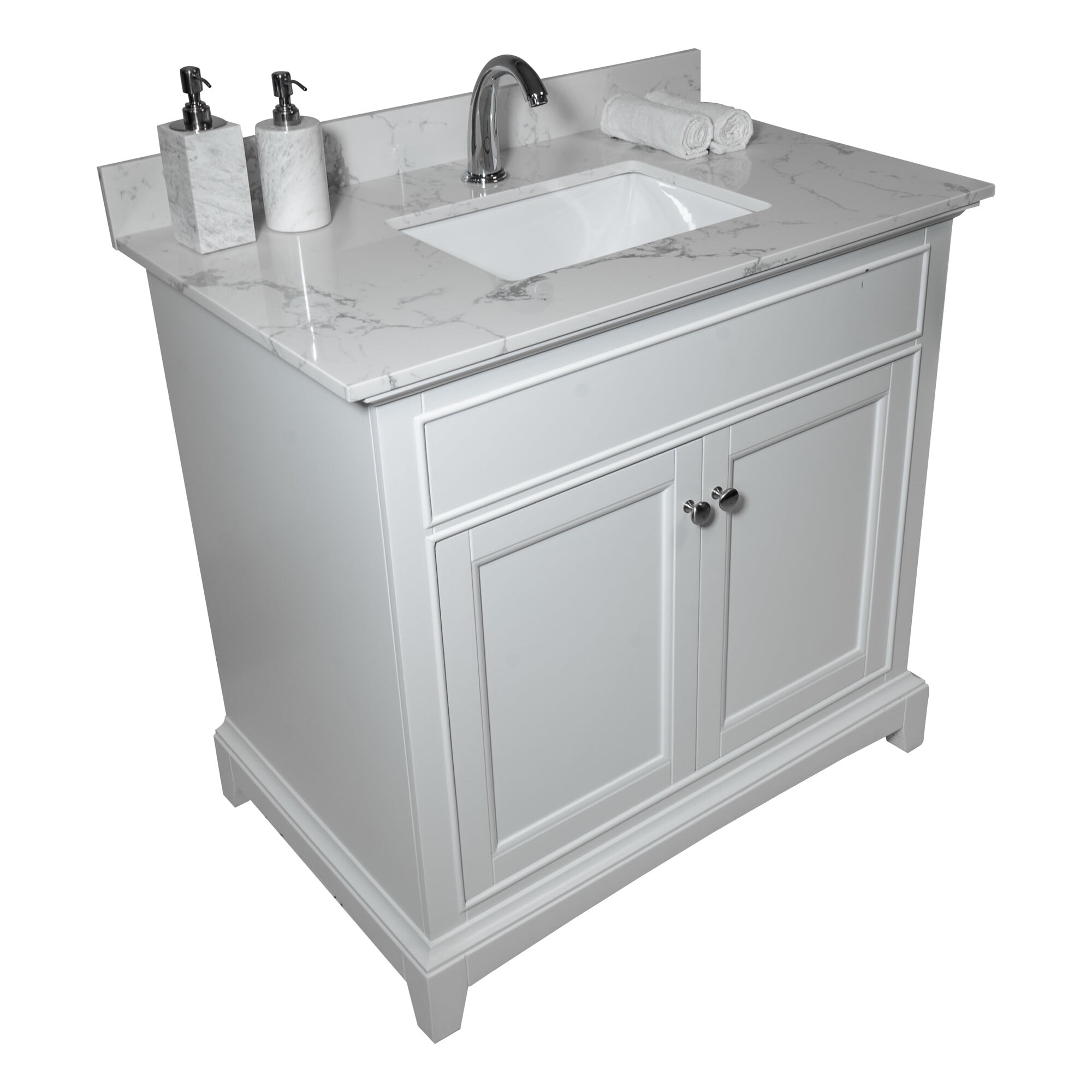 OVERDRIVE 31 inch Bathroom Stone Vanity Top White Marble Color with 