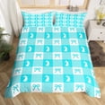 thumbnail image 2 of Cute Rabbit Duvet Cover Set Queen Size,Spring Easter Animal Princess Bowknot Bedding Set,Teal Geometric Plaids Kawaii Bow Patchwork comforter Cover(No Filler) for Young,3 Pcs, 2 of 6