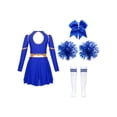 thumbnail image 4 of Mufeng Costume de Pom-Pom Girl pour Filles Enfants, Robe de Cheerleading à Manches Longues, Pompons, Attache-Cheveux, Costume de Performance, Tenue de Danse, B Bleu 12, 4 of 7