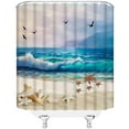 thumbnail image 3 of Beach Shower Curtain Ocean Coastal Seashell Starfish Tropical Sea Waves Seashell Conch Hawaiian Seaside Scene Fabric Bathroom Curtains Decor Set with Hook(84" Wx72 H), 3 of 3
