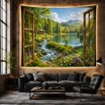 thumbnail image 6 of Mountain Lake Scenic with Viewed Through Open Wooden, Mystical Fantasy for Space Lovers, Galaxy Room Decor, Mother'S Day Gift, Tapestry Wall Hanging for Bedroom and Dorm, 6 of 7