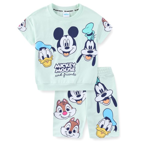 Disney Mickey Mouse French Terry Short Sleeve T-Shirt and Shorts (Boys), 2 Piece Set, Sizes 2T-7