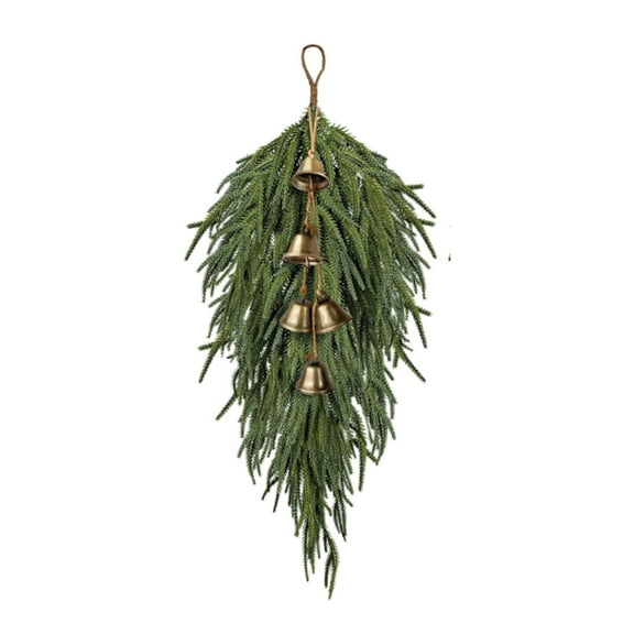 Olilia 27.5-Inch Teardrop-Shaped Christmas Wreath with Bells, Suitable for Doors, Windows, Fireplace Mantels, And Interior And Exterior Home Decor.