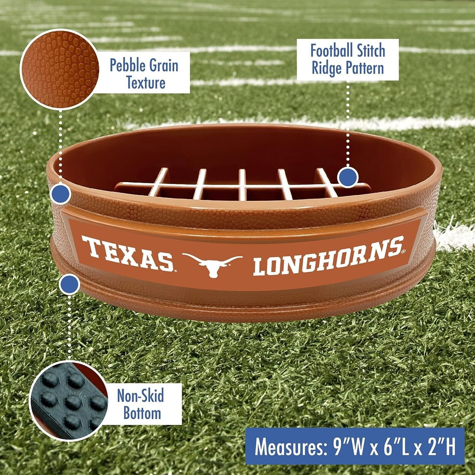 Pets First NCAA Texas Longhorns Super-Bowl Slow Feeder Bowl for Dogs and Cats with Non-Slip Mat