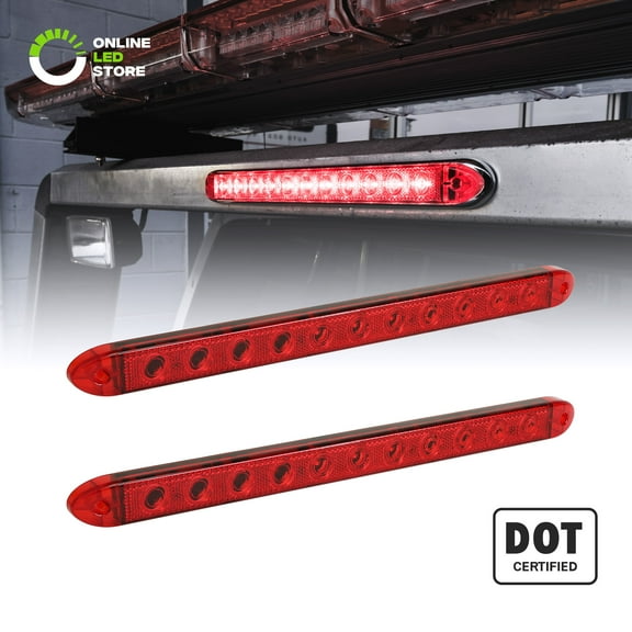 2pc 16" 11 LED Red Trailer Light Bar Waterproof - IP65 DOT Compliant Reflective Lens Park/Brake/Turn Clearance ID Marker Brake Tail Light for Trucks