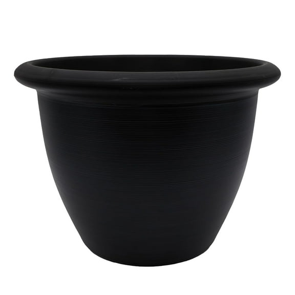 The HC Companies Sevilla Round Self-Watering Pot with Internal Disk, 16 Inch, Black