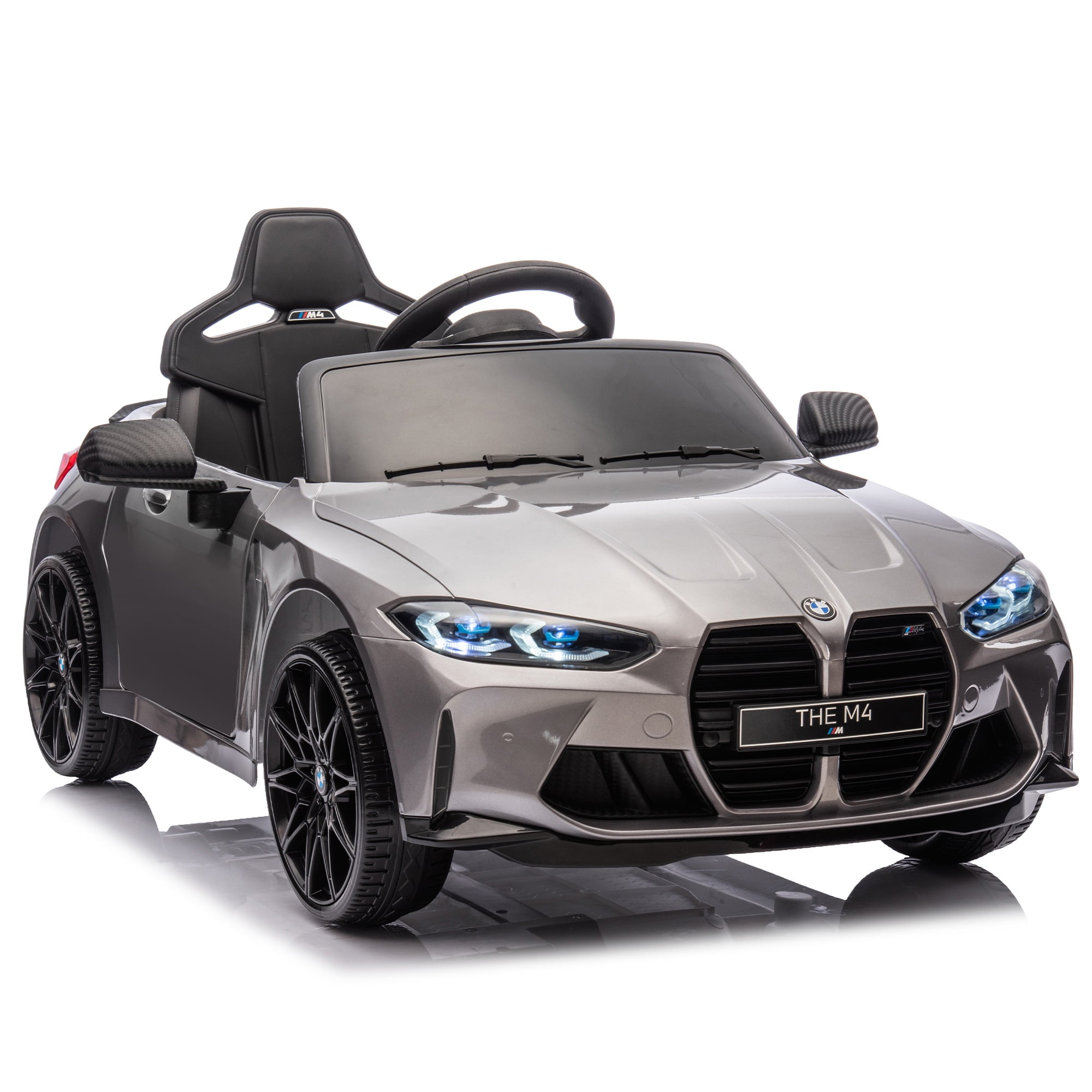 12V Ride on Cars with Remote Control, Licensed BMW M4 Battery Powered Ride on Toys for Kids Boys Girls Gifts, Kids Electric Cars Vehicle with Music, Bluetooth, Story, USB/MP3 Port, LED Light, Silver