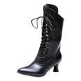 thumbnail image 4 of Vintage Victorian Boots for Women Block Kitten Heel Lace up Mid Calf Combat Booties Wingtip Witch Oxford Riding Military Winter Shoes, 4 of 5