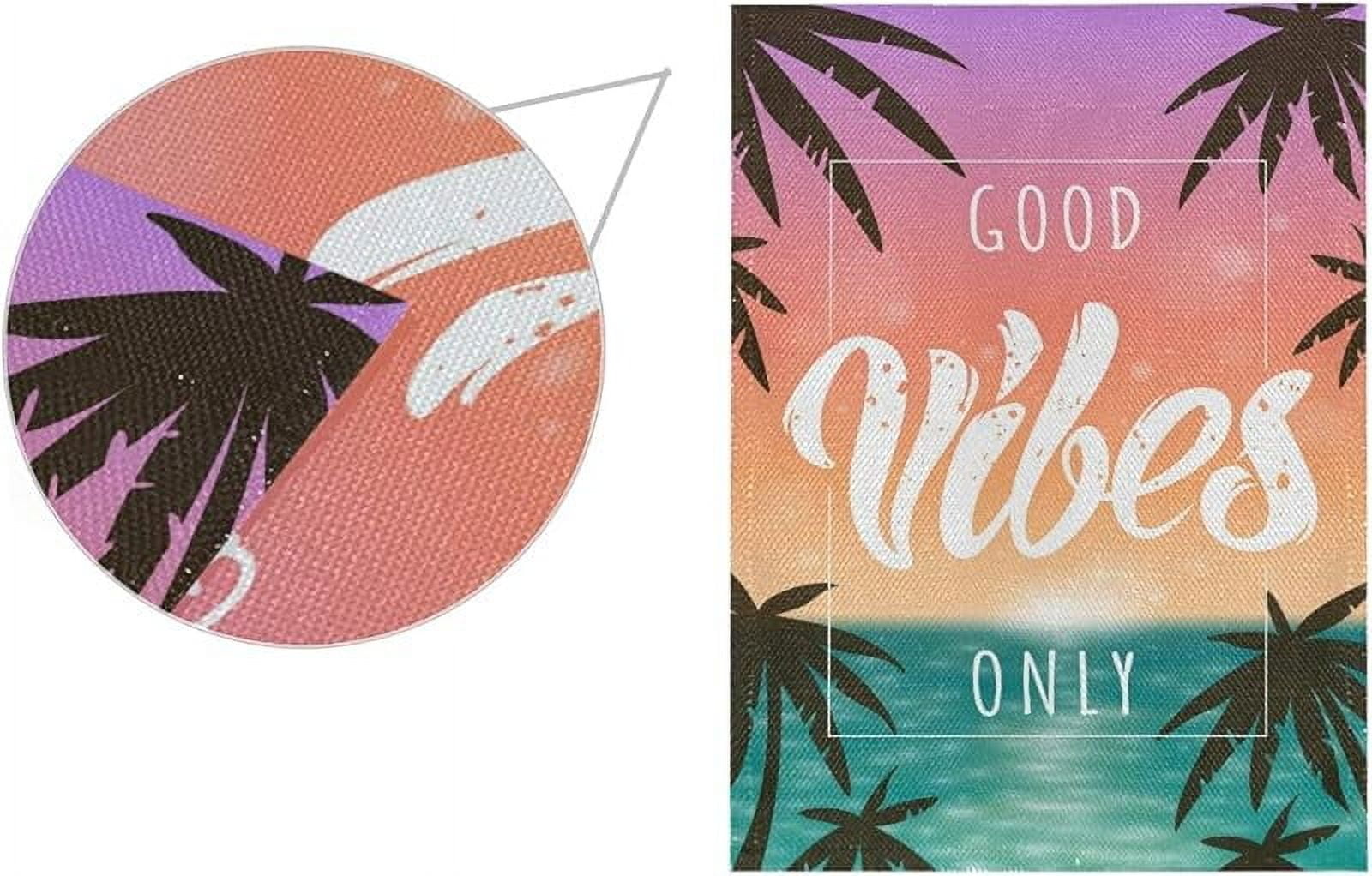 Good Vibes Only Palm Tree Garden Flag Home Outdoor Decor Small Yard Banner with Imitation Burlap Effect and Double Side Printing