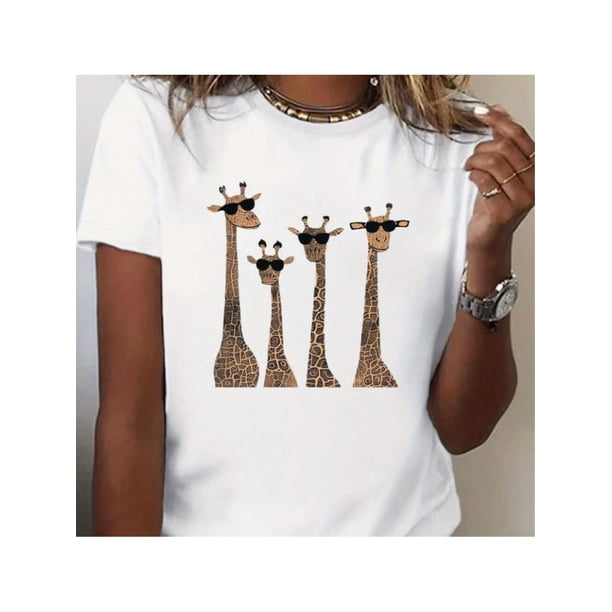 1pc, Womens Casual Short Sleeved T-Shirt, Cute Giraffe Print, All Season Casual Round Neck Top, Short Sleeved Casual Top, Suitable for All Seasons - Womens Fashionable Daily Clothing