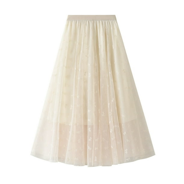 Falda tutú de tul Vintage larga de moda para mujer falda plisada de malla de cintura alta con flocado de mariposa Pompotops qwe13080