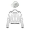 thumbnail image 2 of IEFIEL Girls Boys Metallic Bomber Jacket Juniors Long Sleeve Bronzing Coat Outerwear for Hip Hop Jazz Dance Silver-A 14, 2 of 7