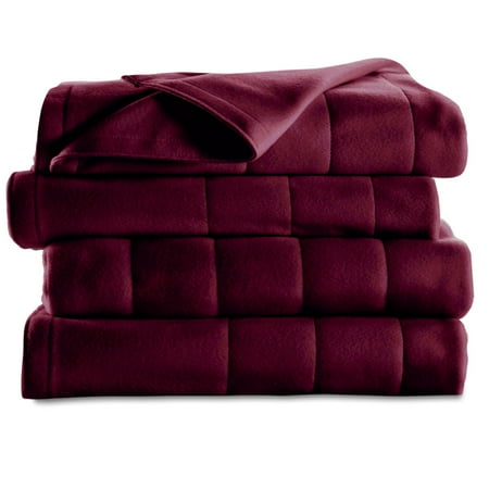 Sunbeam Heated Electric Fleece Blanket with 5 heat settings, Queen, Garnet