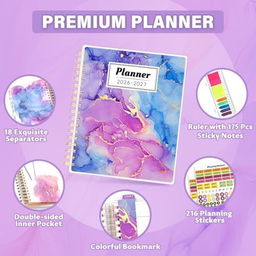 Planner 2026-2027, Large 18 Months Academic Daily Weekly Monthly Planner Yearly Agenda Jan. 2026–June. 2027, 7.9" x 9.8", Page Tabs, Separator Page, Pocket Folder, Bookmark, Stickers, Sticky Note Set
