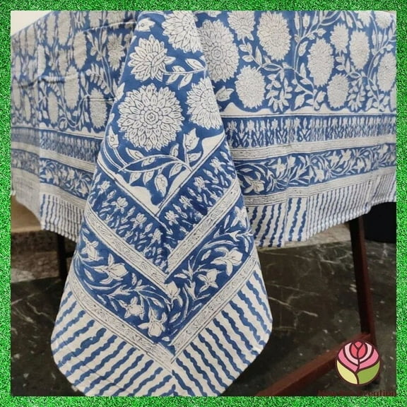 New Era Creation Dark Blue, Indian Hand Block Printed Tablecloth,Table Cover,Farmhouse Decor,Linen Set,Wedding Tablecloth mom Gift
