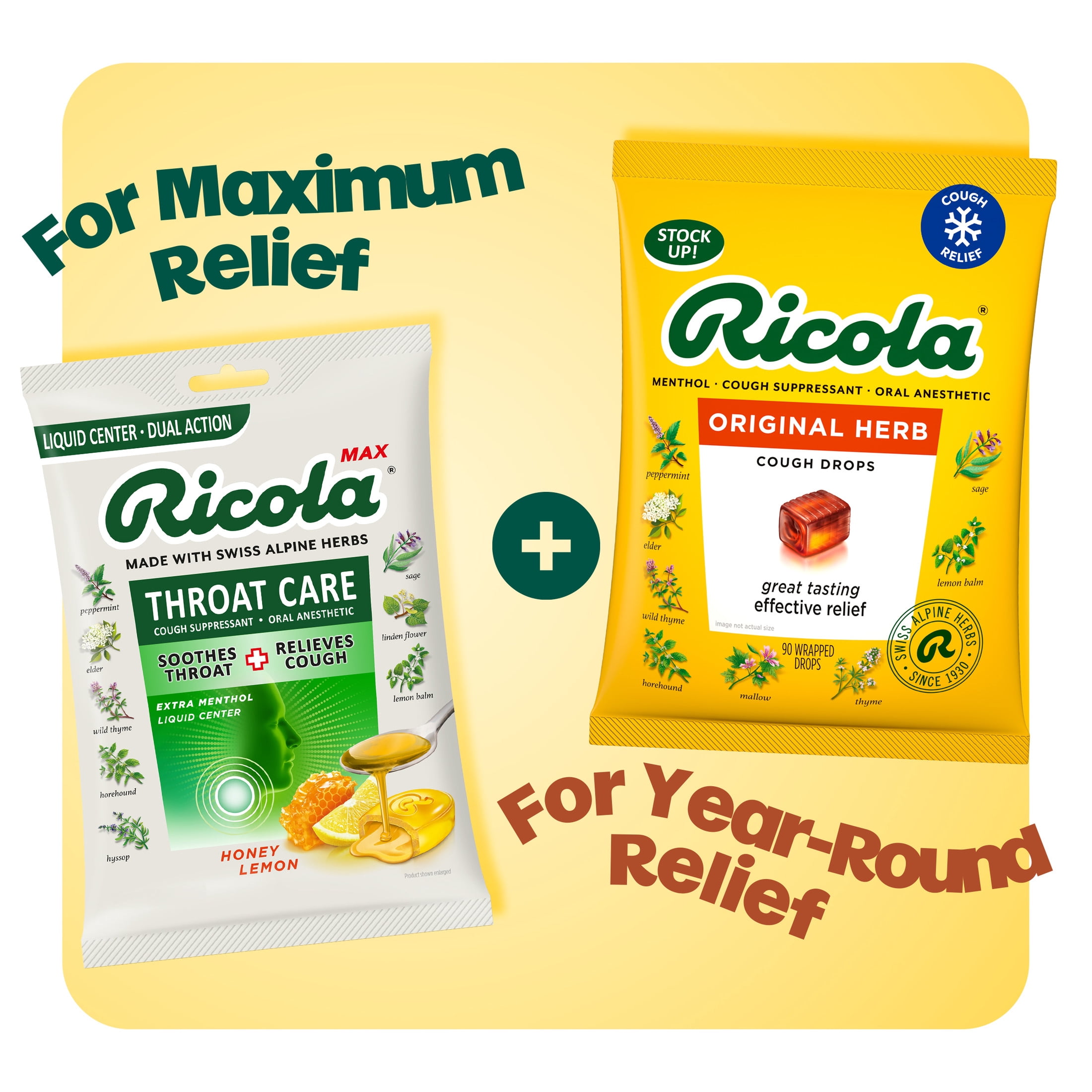 Ricola Original Herb Cough Drops, Soothing Relief for Coughs and Sore Throat, 90 Count