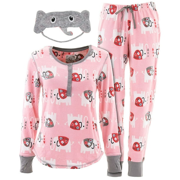 PJ Couture PJ Couture Women's Pink Elephant Pajamas with Sleep Mask