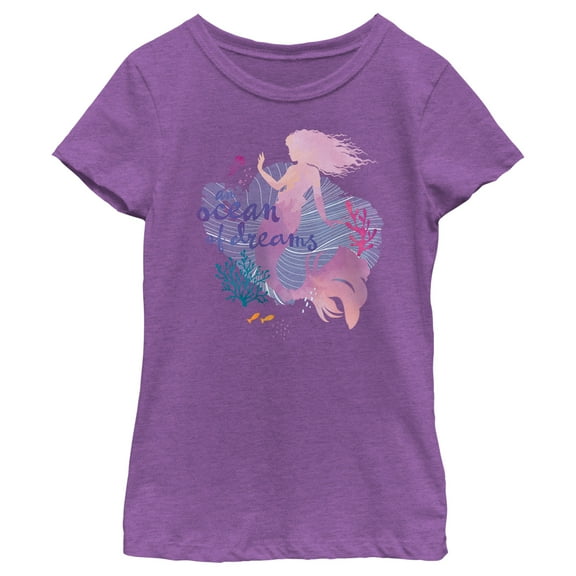 Girl's The Little Mermaid Ariel Silhouette An Ocean of Dreams  Graphic Tee Purple Berry Large