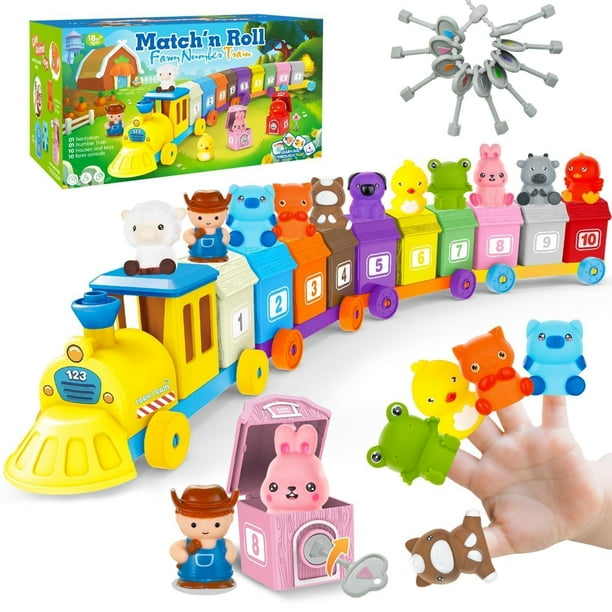 Juguete didáctico para animales de granja con 11 marionetas y 10 graneros