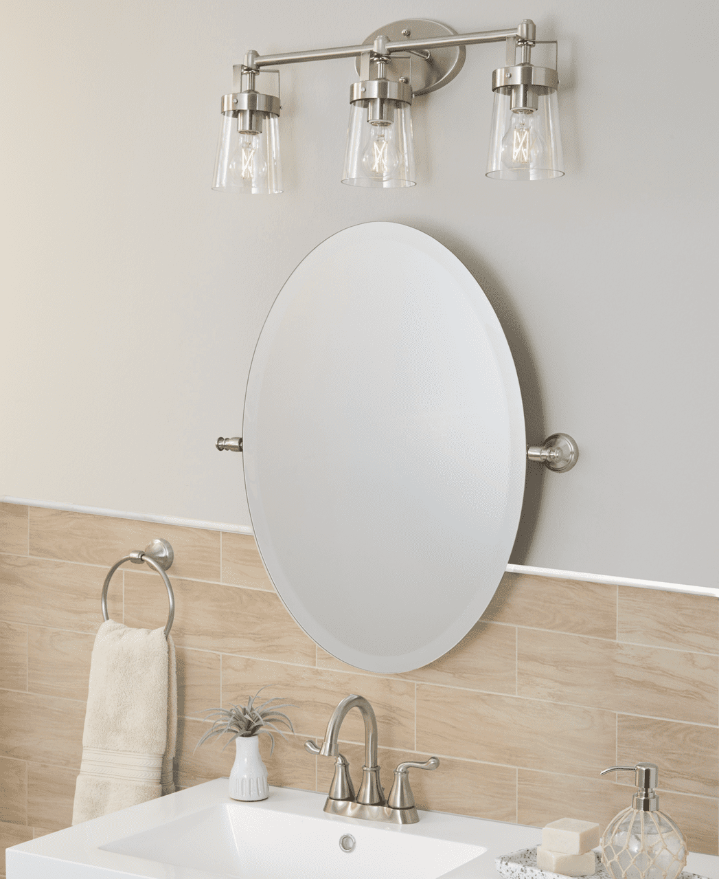 Better Homes and Gardens Safford Towel Ring, Wall Mounted Bathroom Towel Holder, Satin Nickel