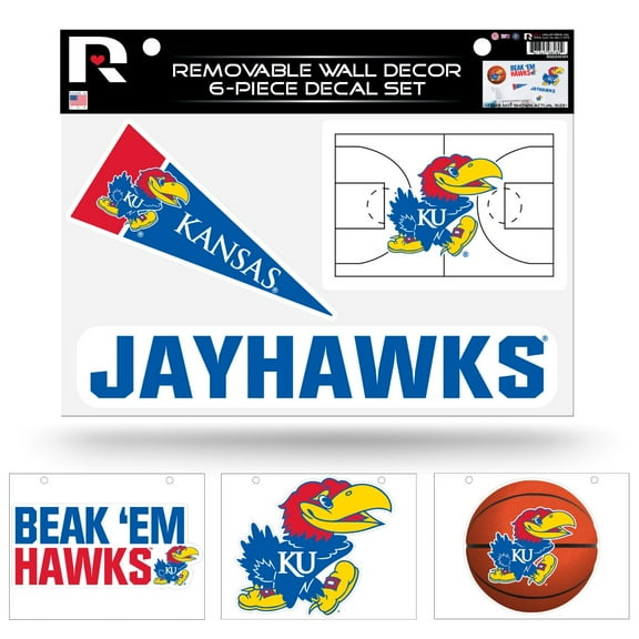 Kansas KU NCAA Jayhawks (Set of 6) Individual Easy Peel Die-Cut Decal Stickers - Remove - Re-organize - Re-apply