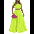 thumbnail image 1 of Conjunto de 2 Piezas para Mujer: Top Corto con Tirantes Finos y Falda Larga con Volantes y Cintura Fruncida Verde M, 1 of 6