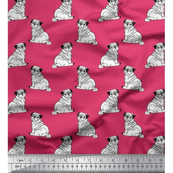 Soimoi Cotton Duck Fabric Pug Dog Print Fabric by The Yard 56 Inch Wide