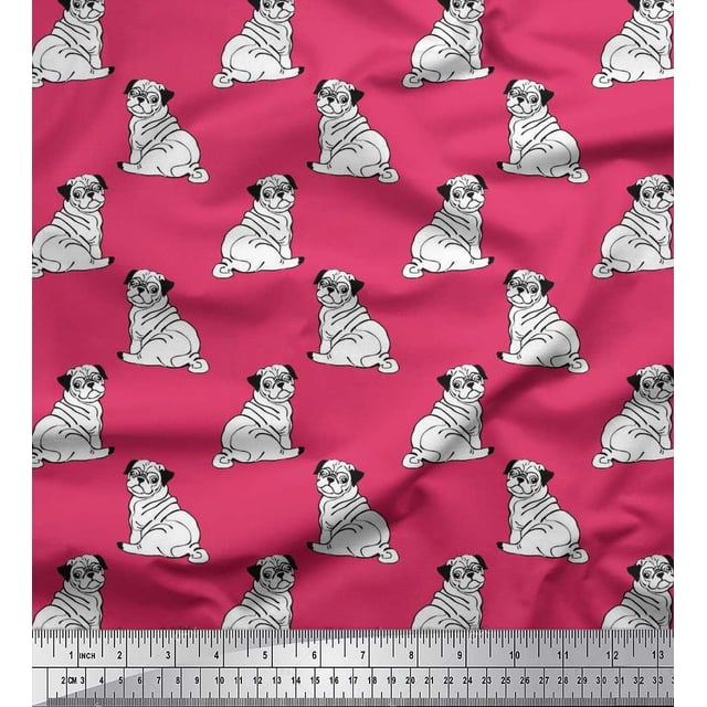 Soimoi Poly Georgette Fabric Pug Dog Decor Fabric Printed Yard 52 Inch Wide