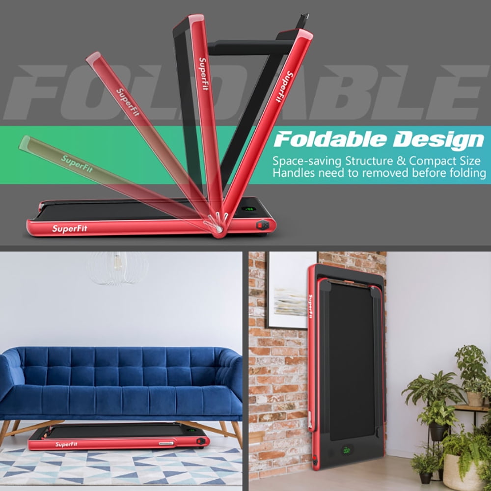 Topcobe 2.25HP 2 in 1 Folding Treadmill with APP Speaker Remote Control, Treadmills for Small Spaces, Walking Pad for Home, Red