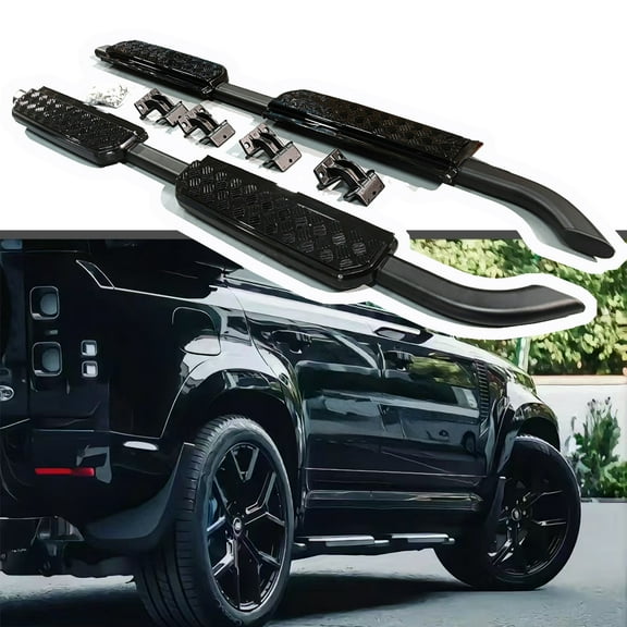 Running Boards Side Steps for Land Rover Defender 110/130 (2020  L663 4 Door) - Aluminum Alloy Black Textured Anti-Slip (Glossy Black Vintage Style)