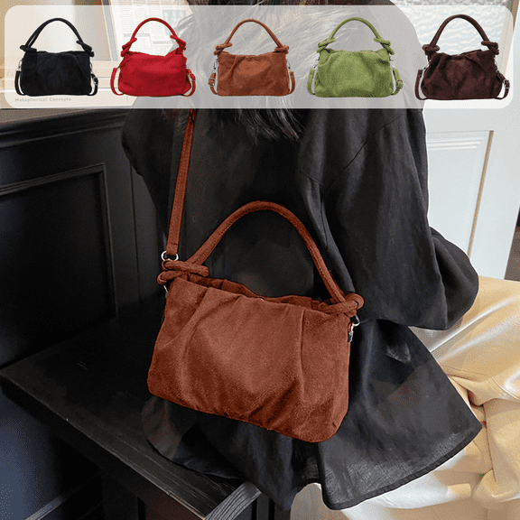 CuiLiyq Women Vintage Suede Handbag Small Tote Bag, Small Bucket Bag Faux Suede Crossbody Bag Everyday Shoulder Bag Winter Purse, 8.27" x 5.12", Brown