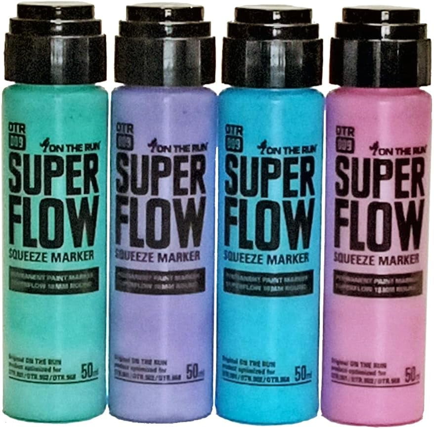 On The Run OTR.009 Superflow Alcohol Paint Markers, 50mL, 18mm Nib, Pastel Set of 4