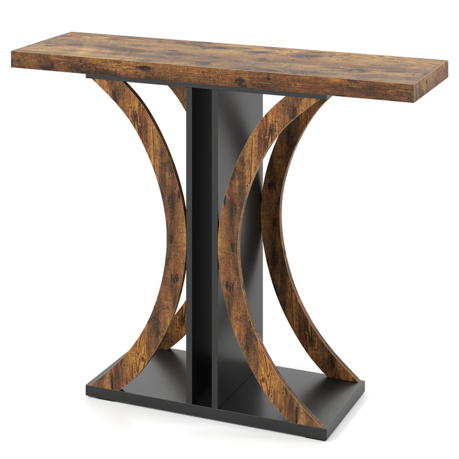 Furnibear 39.5 Inch Console Table Rectangular Entryway Table with Geometric Frame for Living Room Hallway Sofa Small Space, Rustic Brown