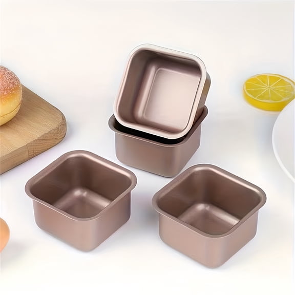 SolTerra 4-Piece Mini Square Cake and Bread Pan Set, Non-Stick Carbon Steel Loaf Baking Molds for Toast and Pound Cake