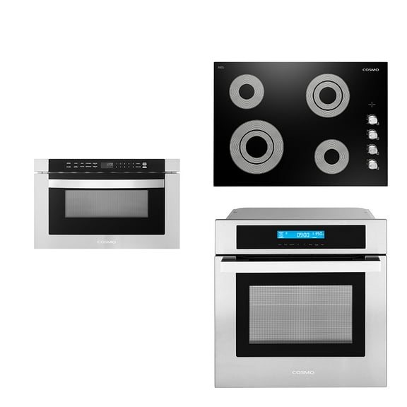 Cosmo 3 Piece Kitchen Appliance Package With 30" Electric Cooktop 24" Built-In Microwave Drawer 24" Single Electric Wall Oven Kitchen Appliance Bundles