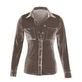 thumbnail image 4 of RYRJJ Vintage Velvet Top for Women Elegant Long Sleeve Button Down Shirts Solid Casual Collared Work Velour Blouses with Pockets(Gray,M), 4 of 4