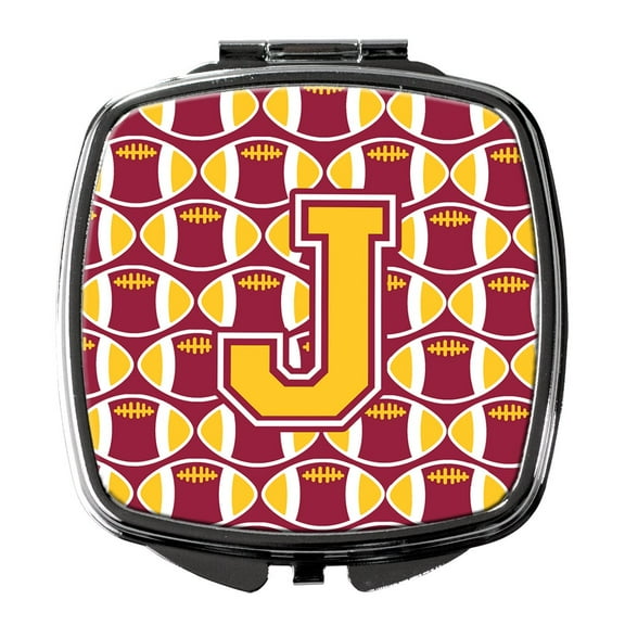Letter J Football Maroon and Gold Compact Mirror